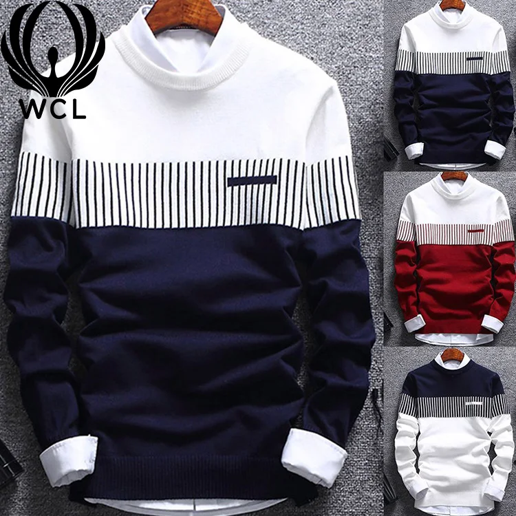 

Men Crew Turtle Neck Hooded Knitted Black Plus Size Fashion Striped For Men Crewneck Sweatshirt Sweaters