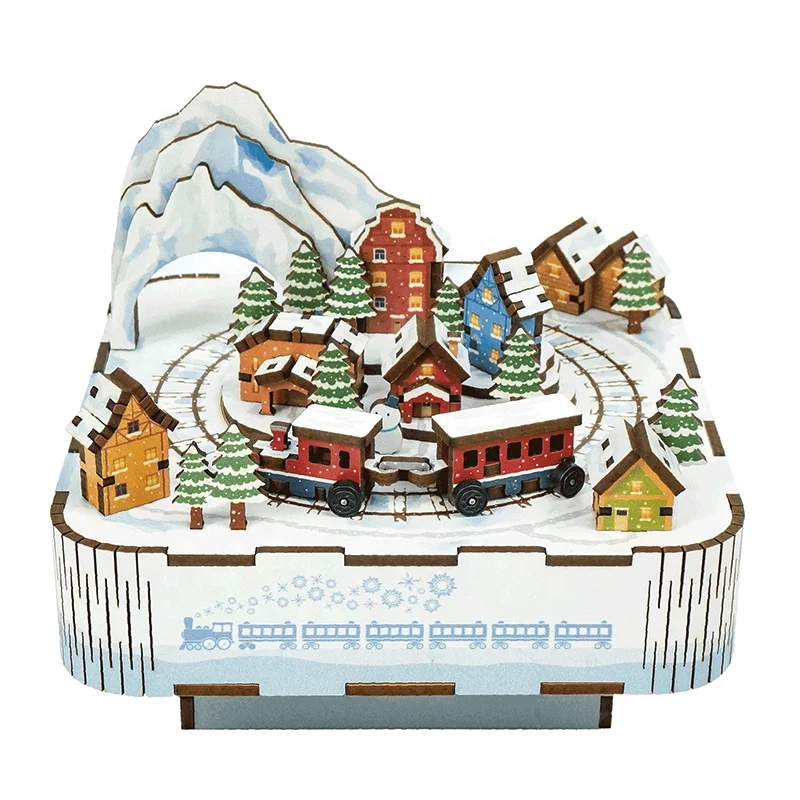 

Tonecheer Snow Train DIY music box wood jigsaw for kids wooden 3d puzzle