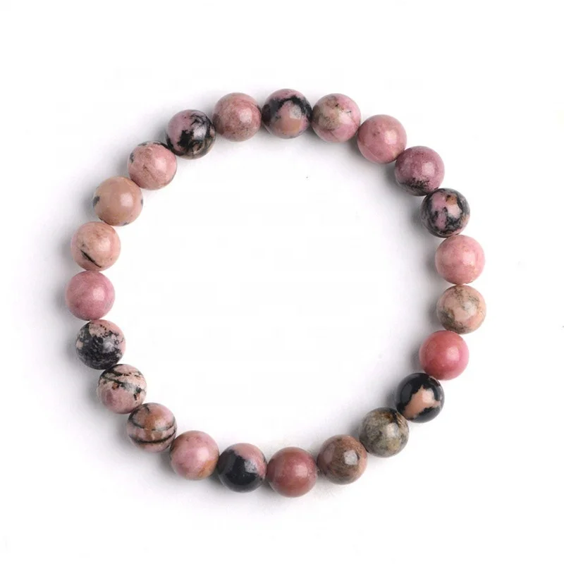 

Natural Gemstone Pink Black Rhodonite Healing Crystal Stretch Stone Bead Bracelet 8mm