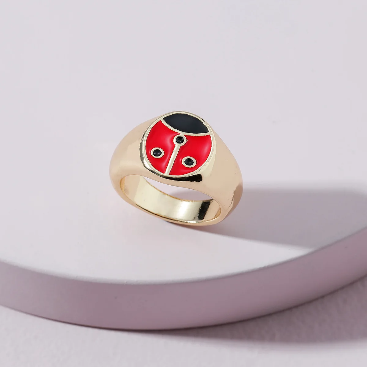 

NUORO Fashion Animal Oil Insect Ring Female JewelryGold Plated Red and Black Miraculously Ladybug Enamel Chunky Ring