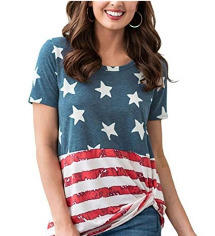 

2020 Summer New Patriotic Tops American Flag Print T-Shirt Blouse