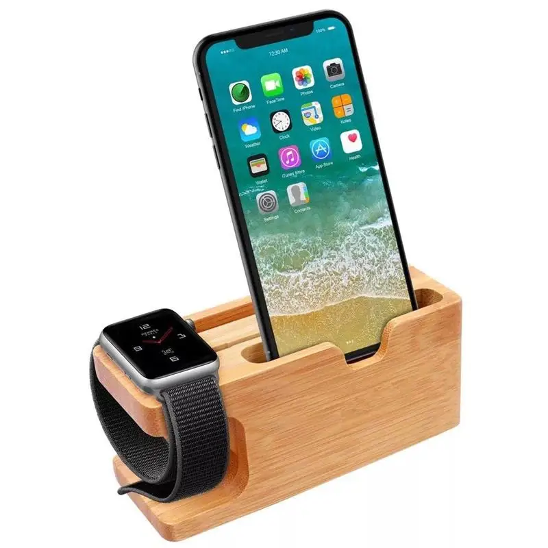 

Bamboo Wooden Charger for Apple Watch for Mobile Phone Charging Dock Stand Cell Phone Holder