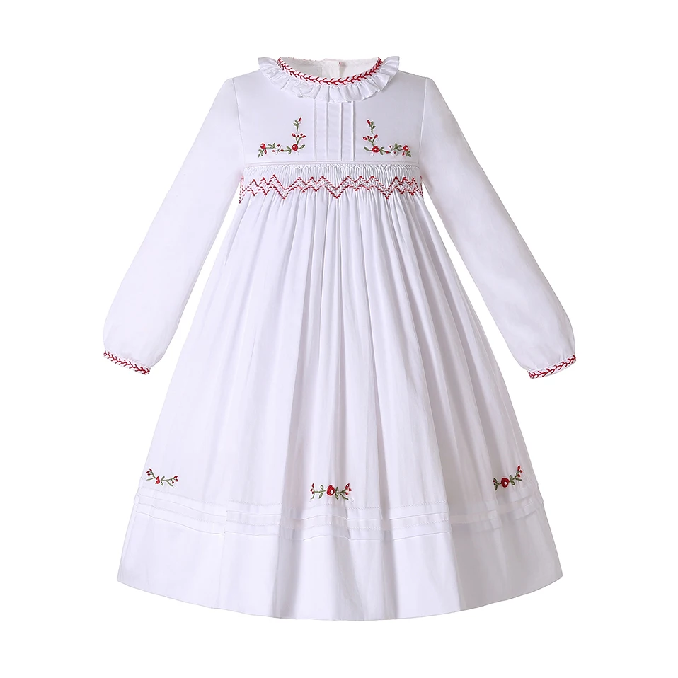 

Wholesale Pettigirl New Christmas Kids Elegant Holiday White Handmade Smocked Party Wedding Dresses for Baby Girls Clothes