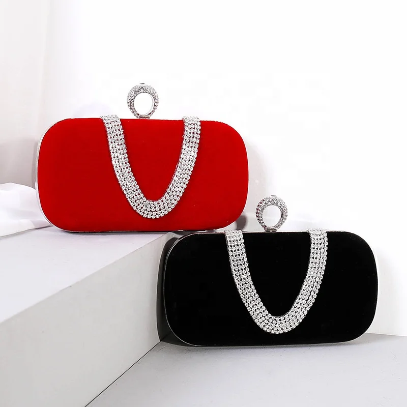

Graceful Velvet Clutch Bag With Rhinestone Ring Holder banquet dress bag small ladies evening bags, Picture shows