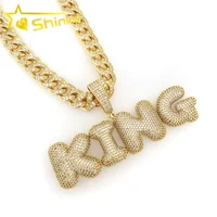 

King 18K Gold Plated Fully Iced Out Bubble Letter Custom Initial Pendant