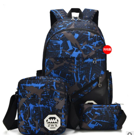 

2021 3pcs Boys Backpack high School Bag teenager schoolbag set
