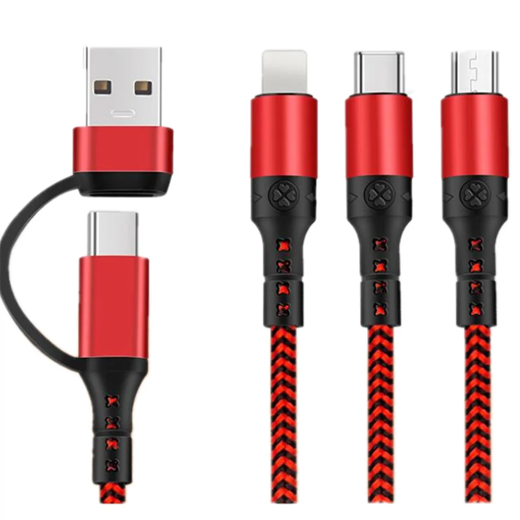 

PD 60W Fast Charging Braided 3 4 in 1 USB Cable Universal Micro Cabel 5 in 1 USB C To USB C To Type C Multi Charger Cable