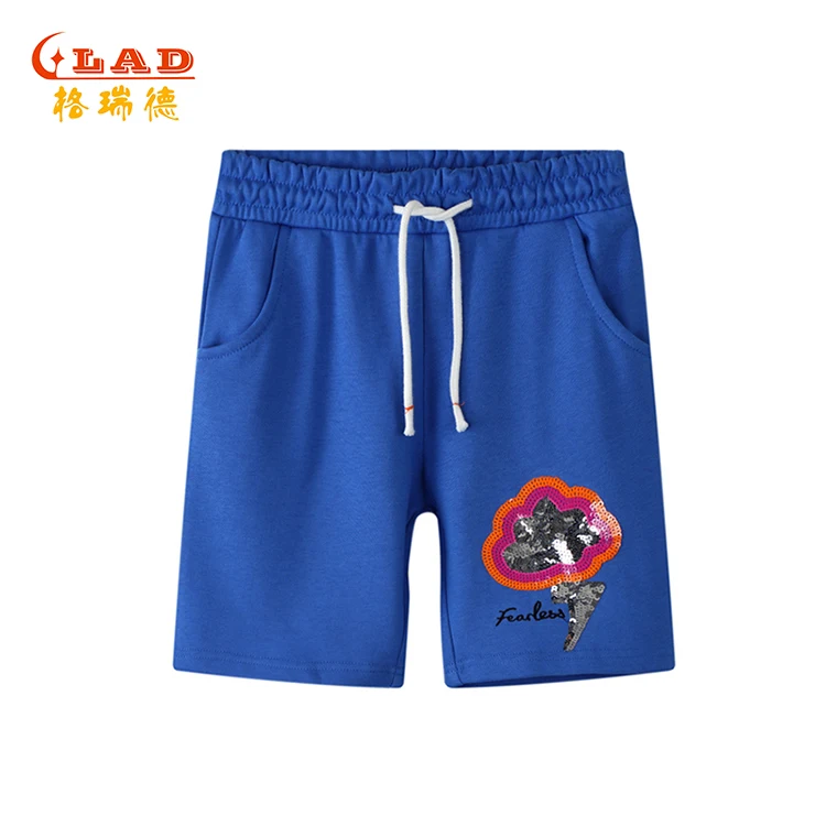 

Custom Embroidery Summer Knitted Kid Toddler 2-8 Years Boy Shorts With Drawstring, Blue