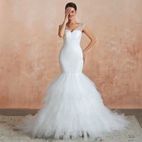 

Custom White Puffy Ruffle Tulle Lace Gown Trumpet Mermaid Wedding Dress