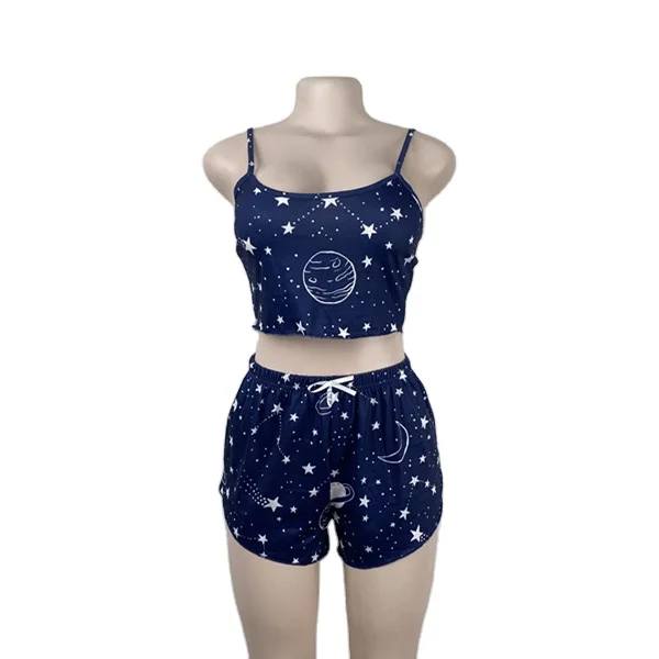 

Hot Sale Summer Short Pants Two Piece Sexy Sling 2 Piece Pajama Sleepwear Set For Women, 5 colors