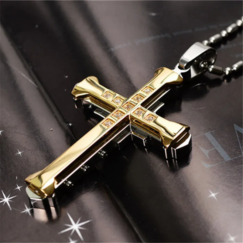 

Jesus Crystal Cross Pendant Necklace Men Gold Silver Black Blue Stainless Steel Cross Necklace Women Fashion Jewelry Gift, Silver, gold, black, blue