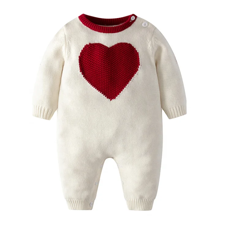 

Valentine'S Day Style Baby Girl Love Bodysuit Knitted Sweater Jumpsuit Hooded Romper for 0-1 Years Old Newborn Baby, White