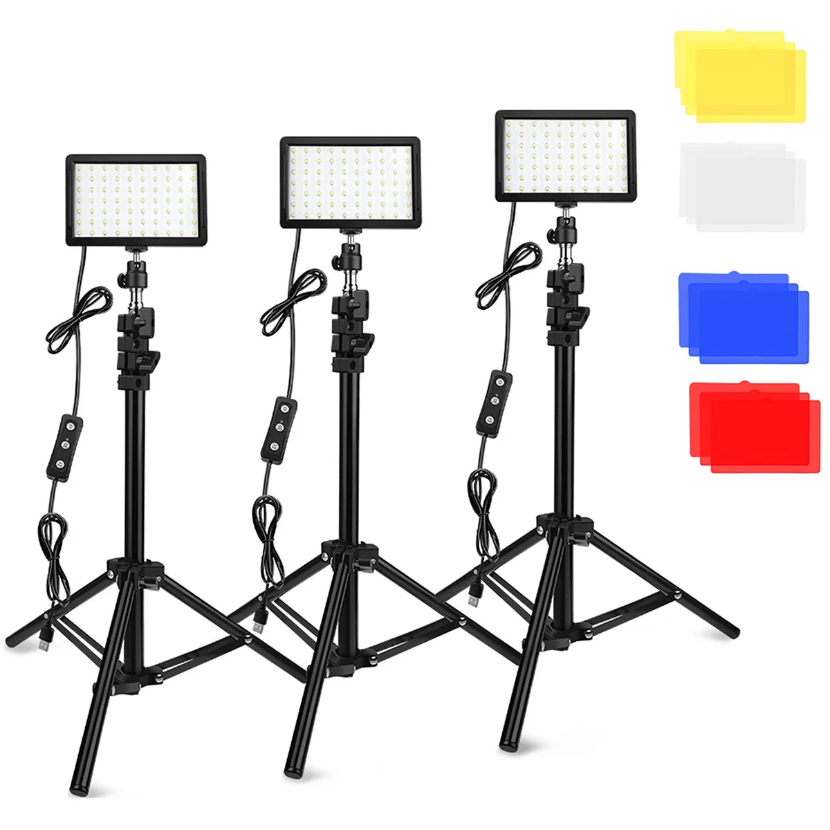 

factory price 3 set 5600k video lighting photographic equipment camera studio four-color led video fill in panel light kit