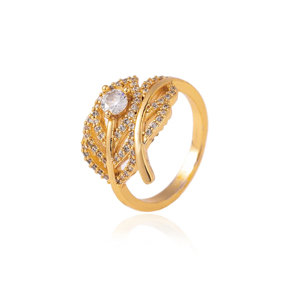 

Mingxi Jewelry luxury beautiful ladies jewelry leaf shaped full zircon inset finger ring for sale, Champagne gold