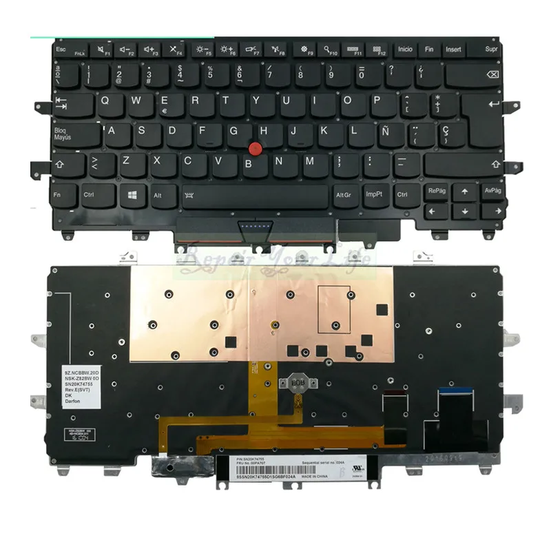 

laptop keyboard SP Spanish for Lenovo Thinkpad Carbon X1 Gen 4 4th 2016 backlight 8SSN20K74755D1SG6BF024A black ribbon cable