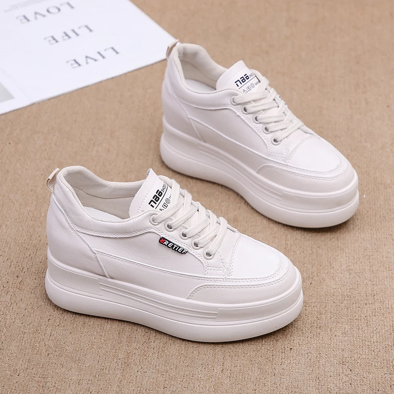 
2019 latest breathable sneaker footwear height increasing casual women pu shoes 