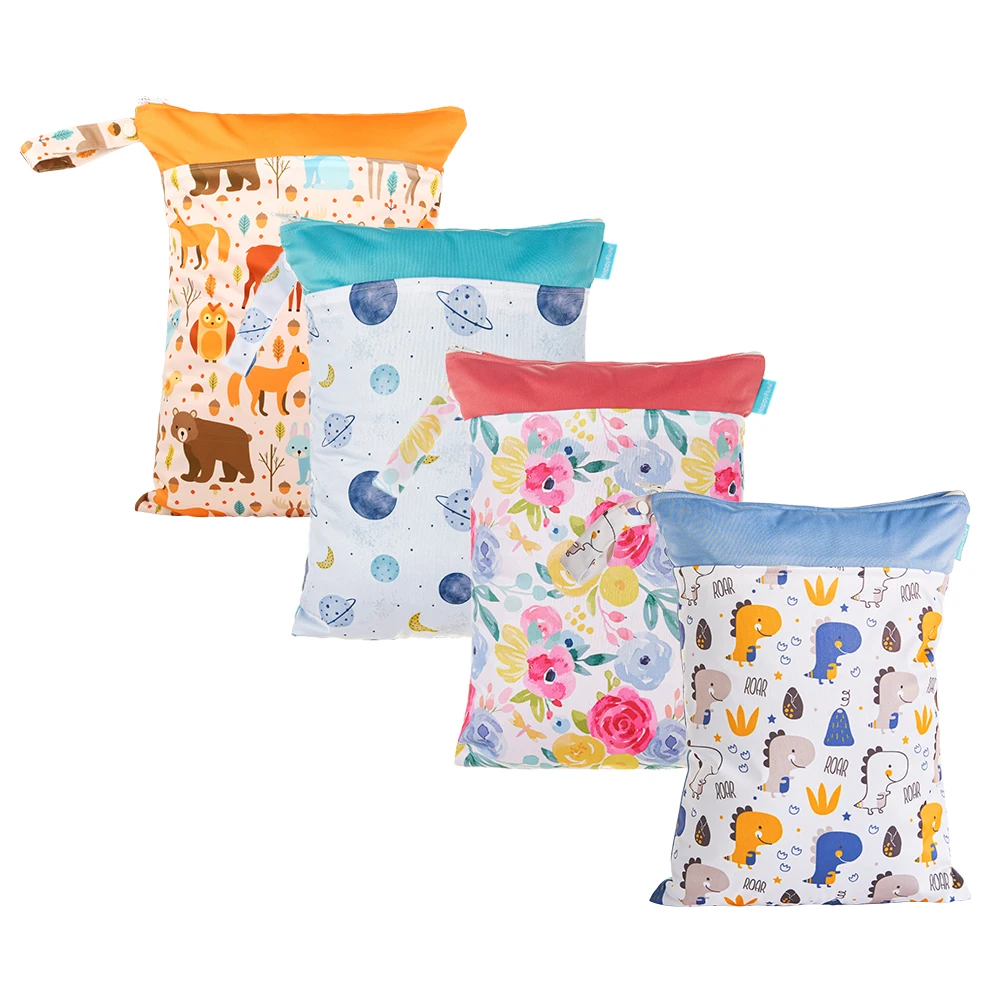 Ready to Ship Waterproof Double Zippered Wet Bag Custom Label Washable Reusable Cloth Nappy Wet Swimsuit Bag