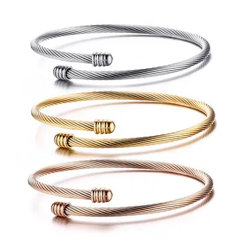 

Cable wire twisted three color unisex convenient DIY gold plated cuff bracelets stainless steel bangle, Sliver,gold,rose gold