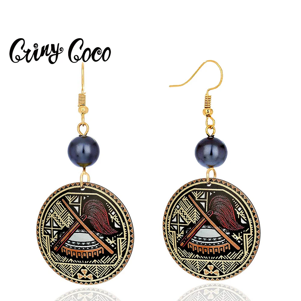 

Cring CoCo Dangling Holiday Earrings Jewelry Circle Brown Drum Acrylic Drop Accessories Hawaiian Earrings For Women Gifts, Picture shows