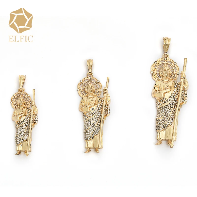 

Elfic Hot selling 2022 San judas pendant charm CZ Diamonds Juditas Religious Jewelry 18K Gold Plated Necklace