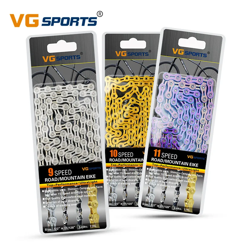 

High Quality Wholesale VG SPORTS 8/9/10/11-speed Chain Hollow Full Hollow Mountain Bike Chain, Silver,gold,colorful