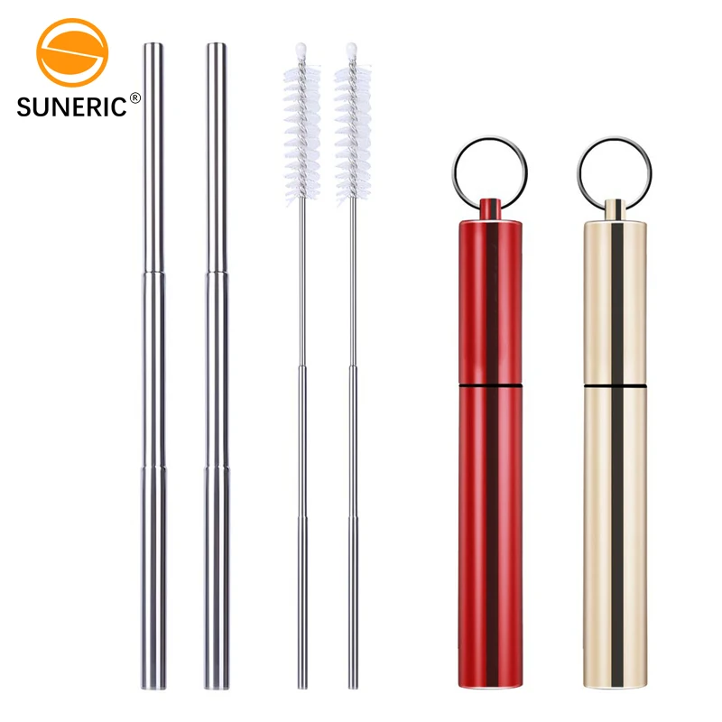 

Reusable telescopic drinking straws stainless steel foldable wholesale metal collapsible straw, Silver/gold/red/blue
