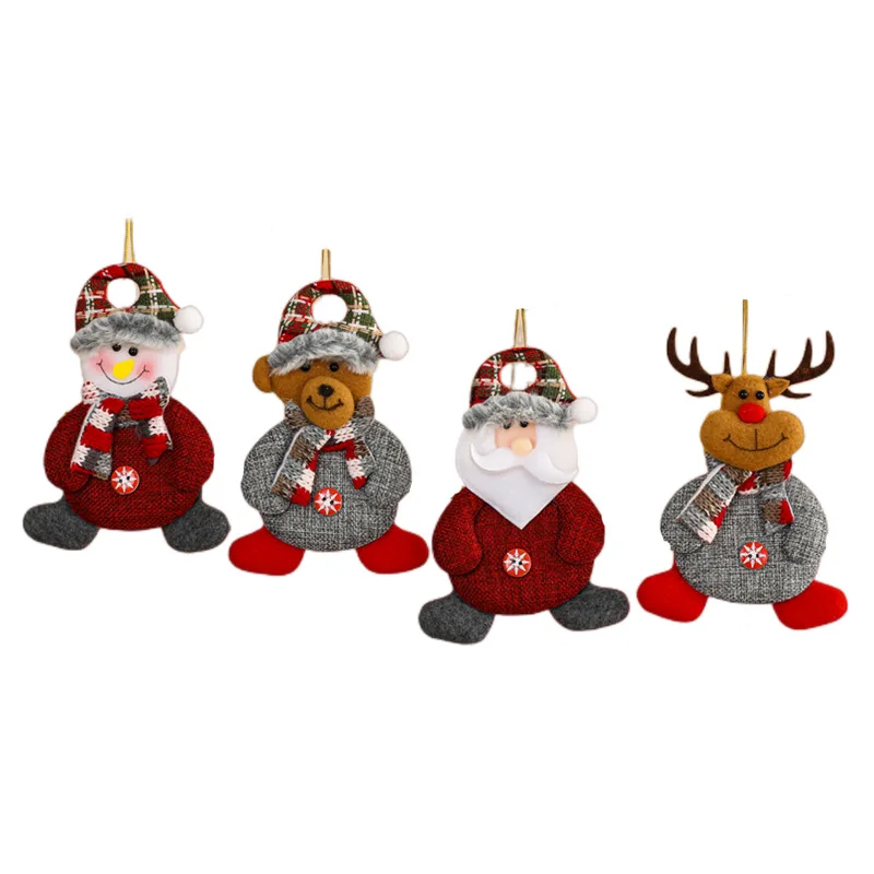 

2023 Merry Christmas Tree Plush Ornaments Santa Snowman Reindeer Bear Plush Xmas Tree Hanging Doll