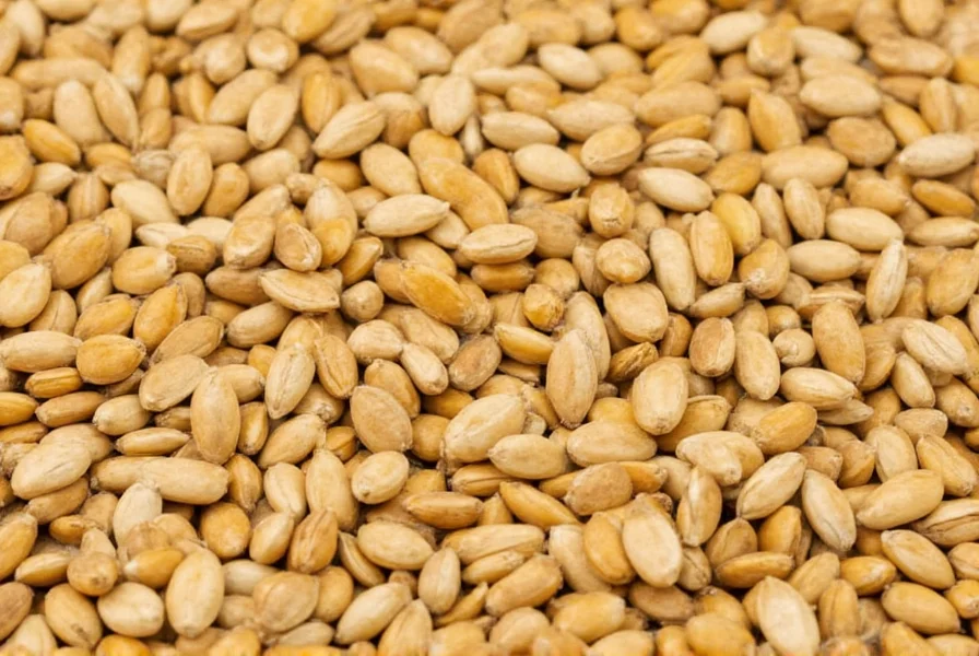Close-up view of golden fenugreek seeds scattered on wooden surface with measuring spoon