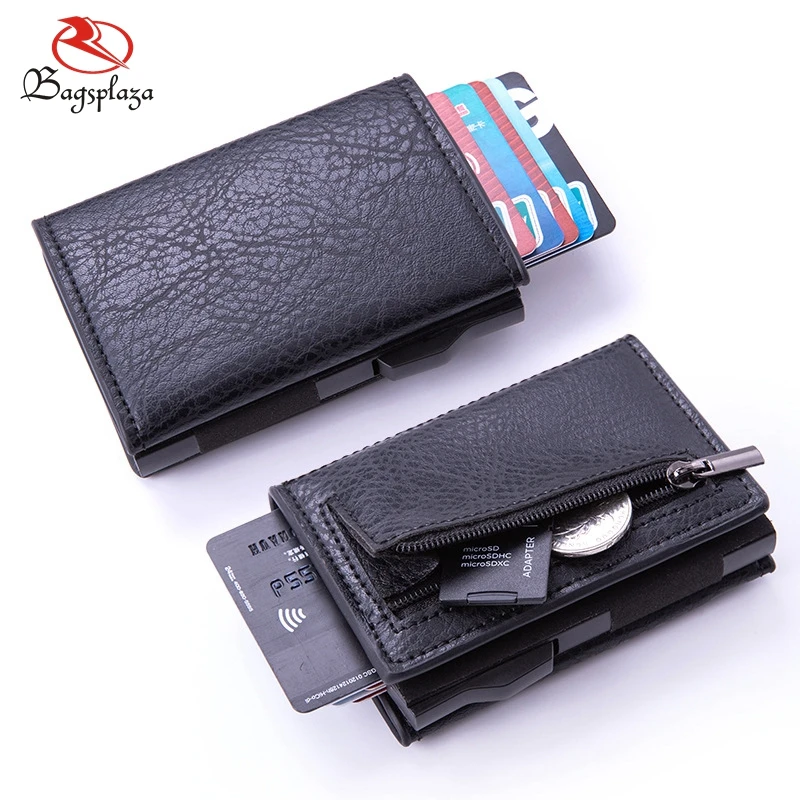 

Customized Logo and Color RFID Blocking Aluminum Metal Wallet PU Leather Minimalist Wallet Credit Card Holder With Money Clip