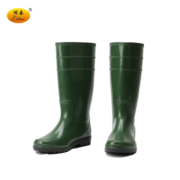 

Low Price Men Cheap Basic PVC Rain Boots safety shoe, Green upper black sole