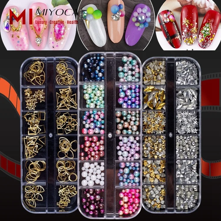 

MIYOCA 12Cells Crystals Glass AB Nail Art Rhinestones Mixed Nail Stones Flat Back Round Nail Diamonds with Storage Organizer Box