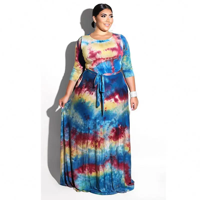 

2021 New Arrivals Fat Women's Tie Dye Printed Plus Size 6xl Casual Dresses