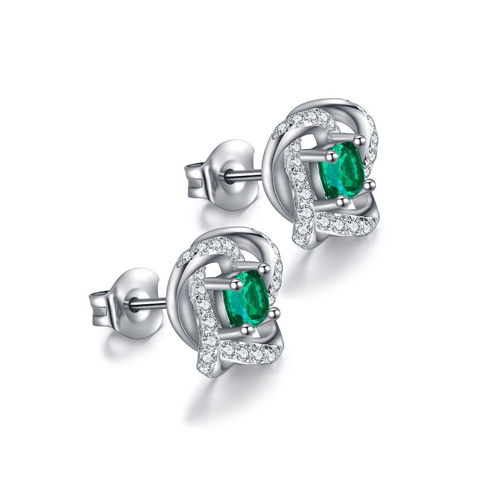 

Anster New Gemstone Earring 925 Sterling Silver Stud Earrings Women's High Jewelry lab grown emerald earrings, Green