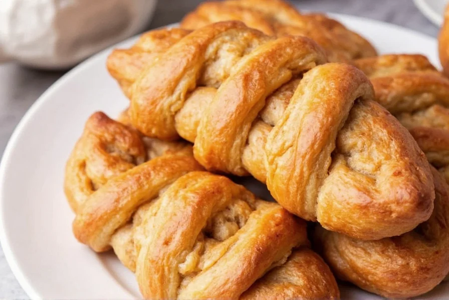 Step-by-step visual guide showing how to shape cinnamon twists from rolled dough