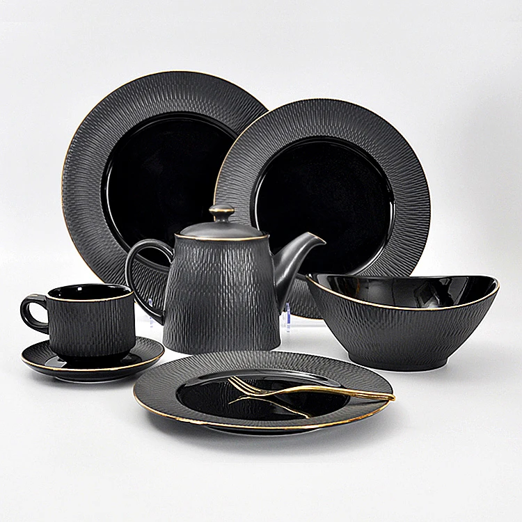 
P&T Royal Wholesale Matt Black Horeca Porcelain Gold Rim Embossing Ceramic Dinner Plate Crockery Restaurant Dinnerware P&T Royal Wholesale Matt Black Horeca Porcelain Gold Rim Embossing Ceramic Dinner Plate Crockery Restaurant Dinnerware