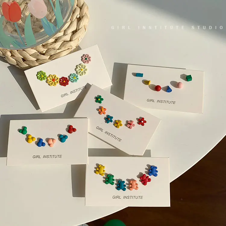 

2020 fashion cute daisy bear flower colorful fashion stud earrings girls