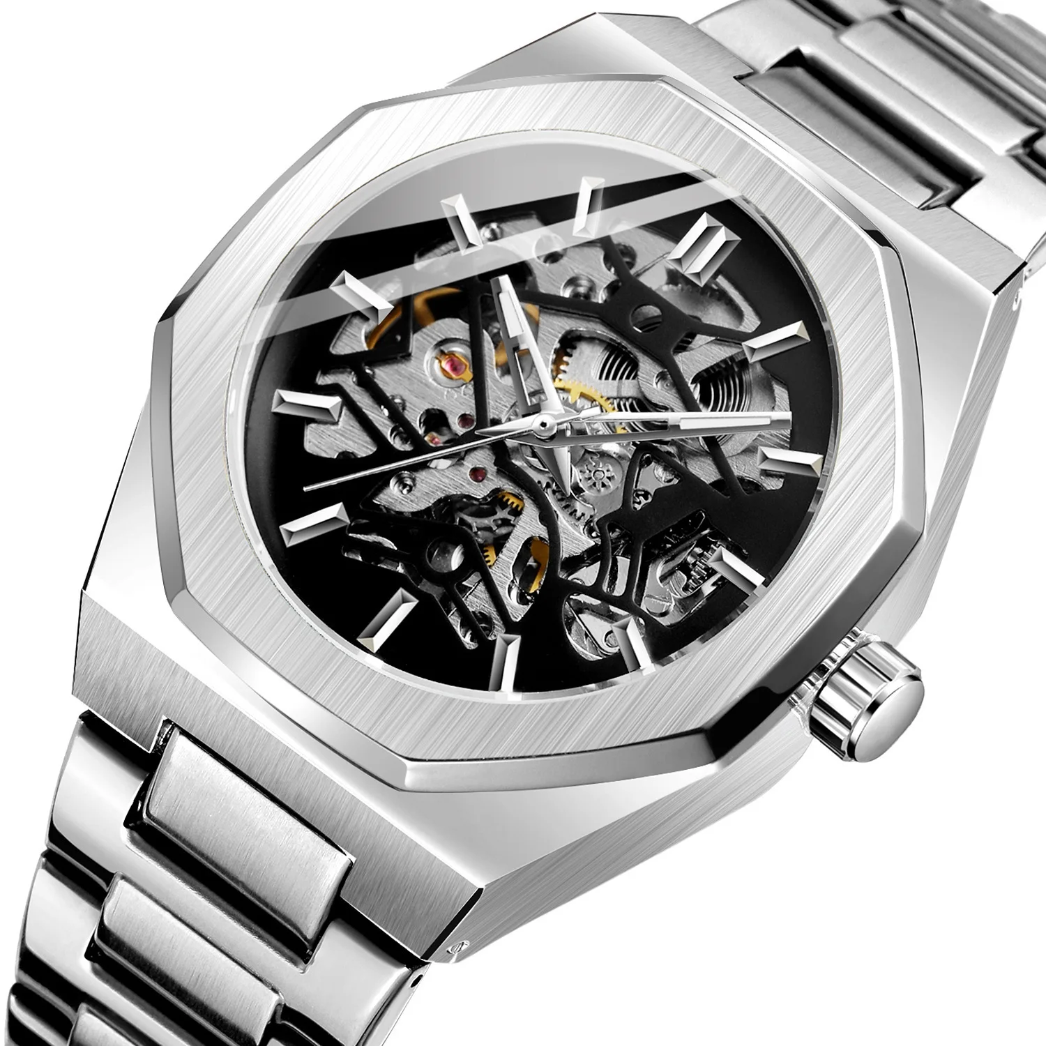 Designer Newest Stainless Steel Sport Antique Business Automatic Mechanical Movement 3ATM Water Resistant Pointer Dial Skeleton