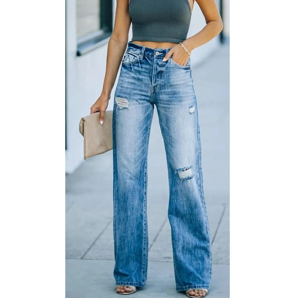 

Summer 2021 casual wide-leg pants with holes in the middle of the waist, 1color