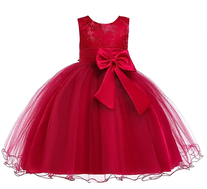 

2020 new design Korea girls red dress 3t birthday wedding embroidery frocks design kids flower baby girl dress party