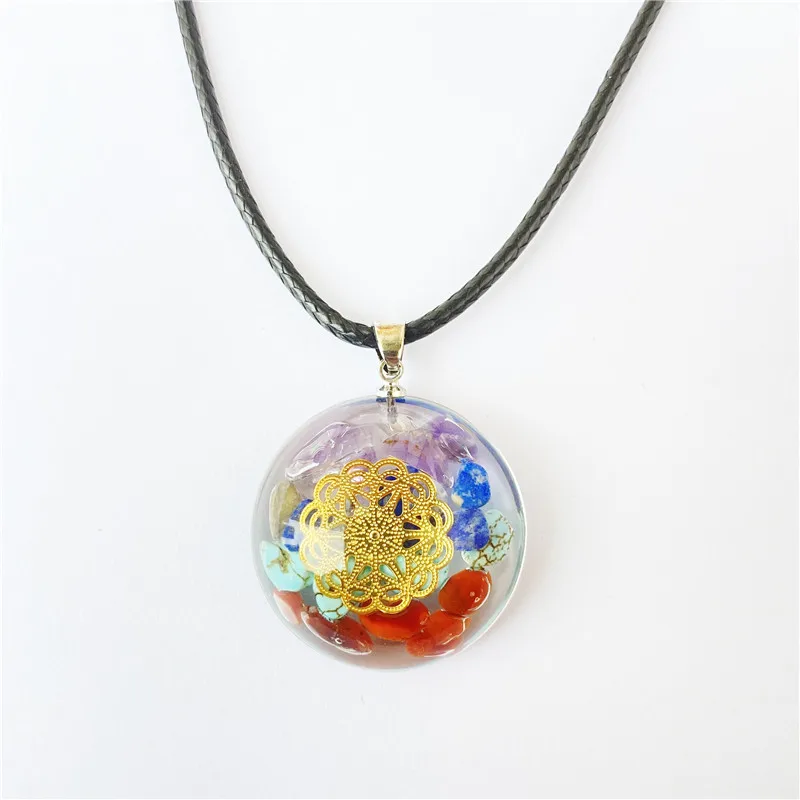 

Wholesale Organite Colorful Gemstones Orgonite Chakra Healing Pendant Flower Of Life Metal Orgone Energy Crystal Clasp Necklaces