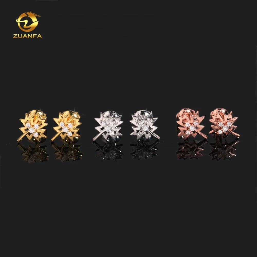 Ready to Ship Popular Tiny Leaf Hip Hop Style 925 Silver VVS Moissanite Stud Earrings