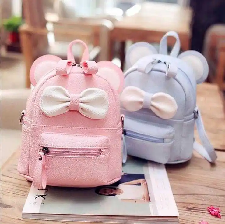 

Wholesale 2020 New products Ladies Bow backpack Cute mini Leather women Backpack Bag Children's cute cartoon backpack, Black pink gray blue