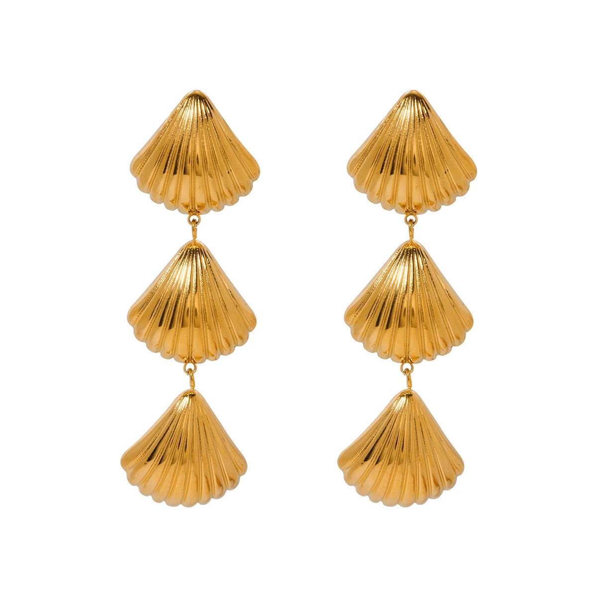 

J&D Jewelry 18K Gold Plated Stainless Steel Ocean Collection Gift Texture 3 Shell Drop Earrings