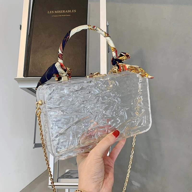 

2021 Trendy Women Clear Acrylic Handbag Fashion Design Summer Hot Sale Clutches and Purse Luxury Clear Boxes Purse, 10colors