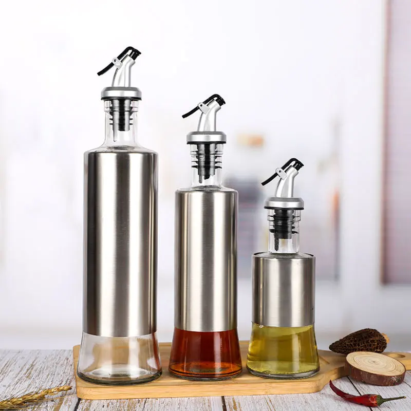 

Amazon Hot Selling Kitchen No spills Stainless Steel glass kitchen vinegar Oil Dispenser Bottle, Silver