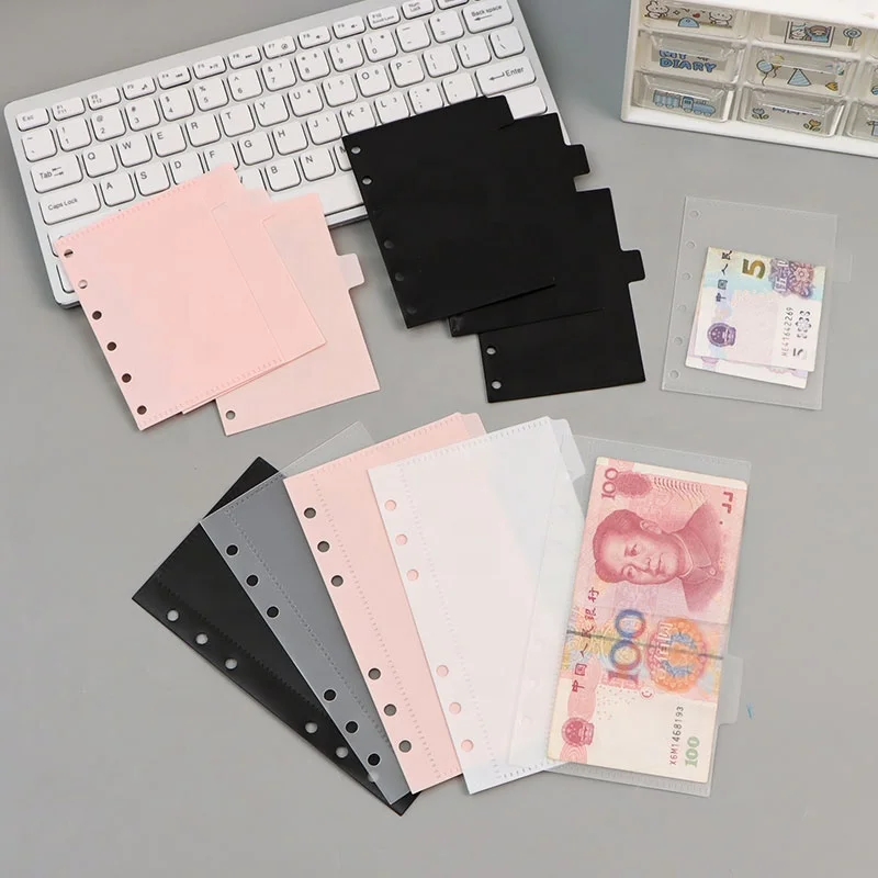 

A6 budget sheet pockets folder 6 tabs cash envelope for personal loose leaf 6 holes translucent pp cash wallet system