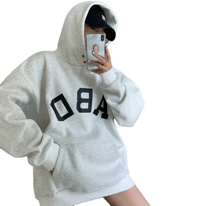 

2021 autumn/winter new letter print hooded coat Korean loose casual top for women's hoodies, Customized color
