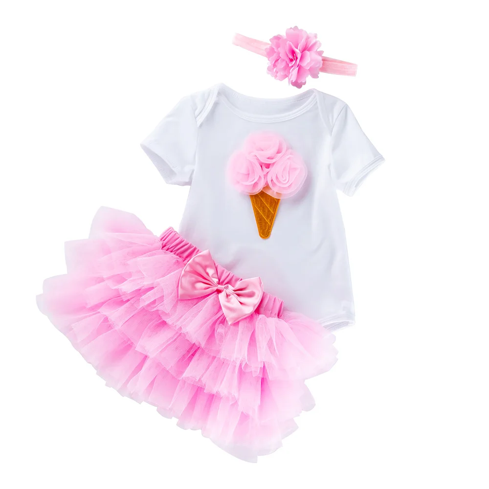 

Babany bebe Newborn Baby Girls My First Birthday Outfit Short Sleeve Costume 3pcs, Picture shown