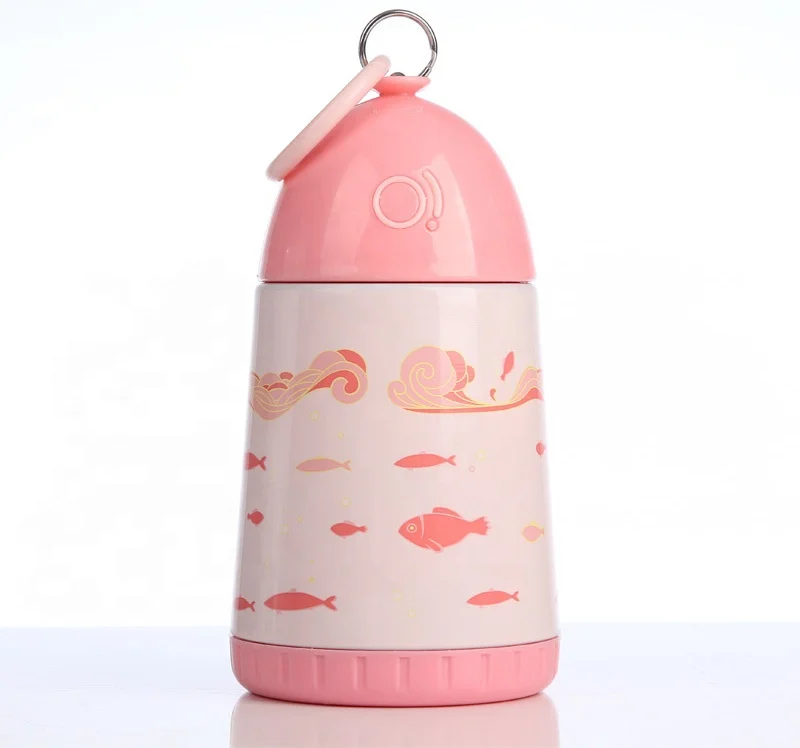 

shoutao custom fish vacuum flask cute pink female 304 stainless steel termos bottle big belly cup lid ring handle student