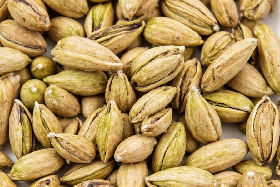 Cardamom pods displayed in a bowl with other spices